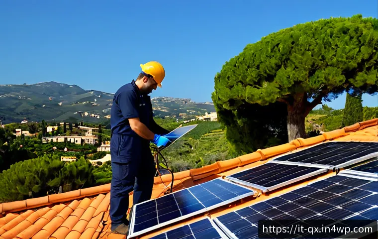 태양광 발전 설치를 위한 자재 선택 가이드 - Photorealistic Italian residential rooftop solar installation planning scene, neatly arranged high-q...